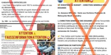 Fake news : la douane guinéenne n’a lancé aucune vente aux enchères des motos